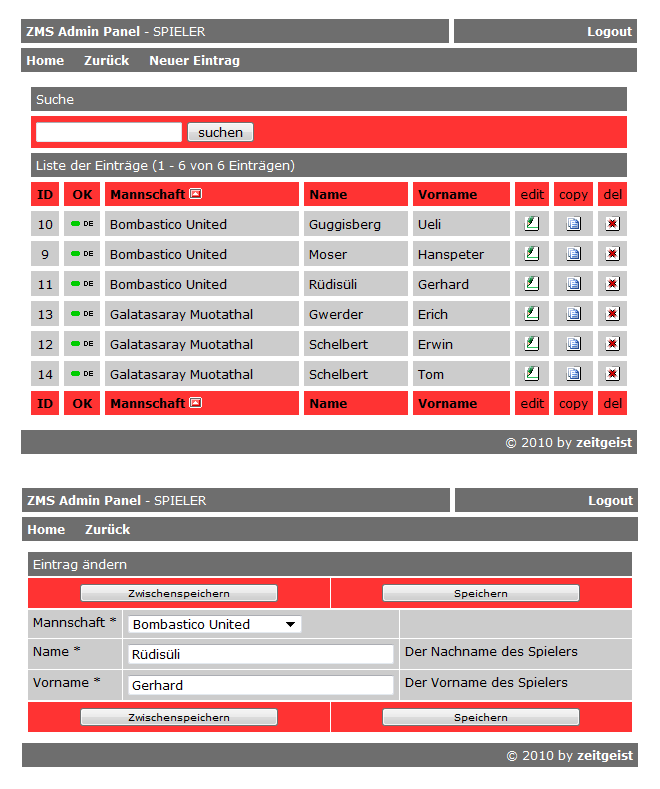 Variante 2: Liste und Edit für die Spieler