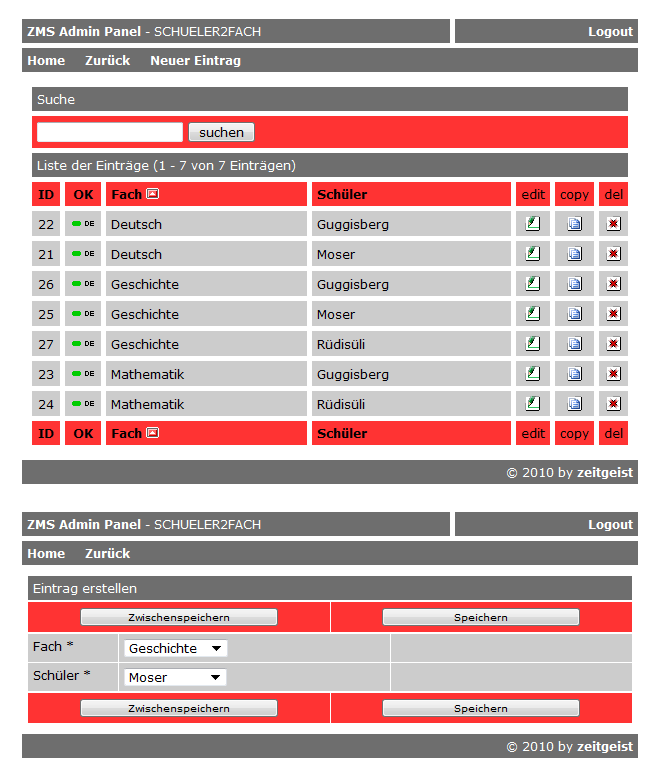 Variante1: Liste und Edit des Zuweisungs-Feature