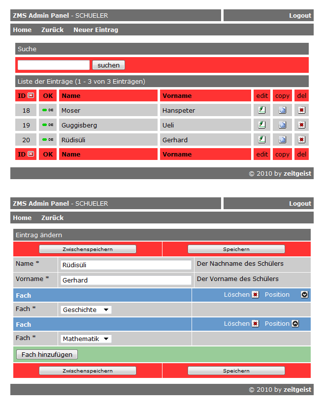 Variante 2: Liste und Schüler mit Fächer-Include