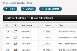 Ausschnitt aus dem neuen Backend