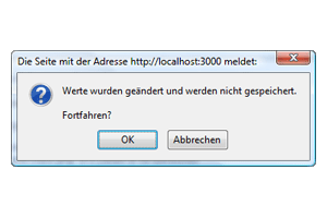 Hinweis bei nicht gespeicherten Werten